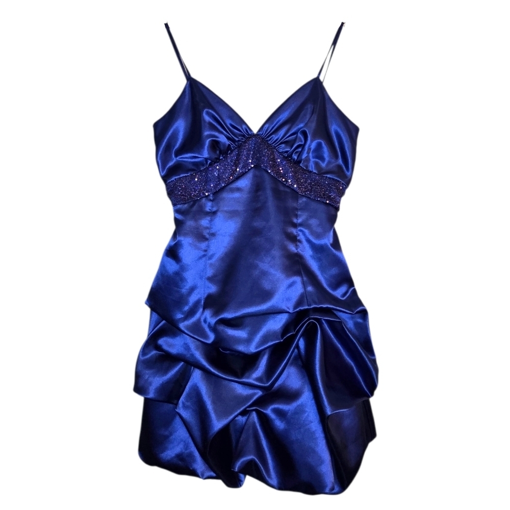 Vintage Majora Cobalt Blue Spaghetti Strap Pickup Embellished Prom Dress Size 7